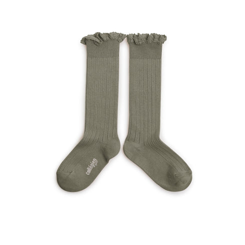 Collegien / Josephine Lace-Trim Ribbed Knee-high Socks - Sauge